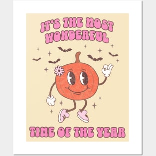 Retro Pink Halloween Jack O Lantern Pumpkin the Most Wonderful Time of the Year Posters and Art